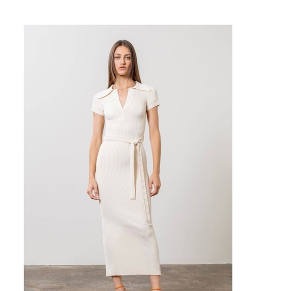 Beige Ribbed Polo Dress - Picture 5 of 7